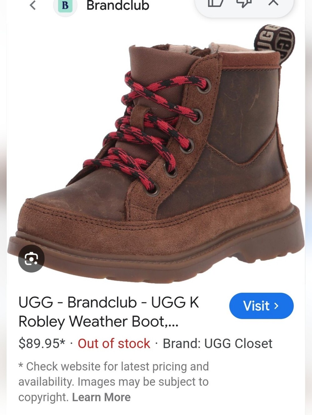 Ugg Robley Brown Leather/Suede Lace Up Booties Size EU33.5/ US 2